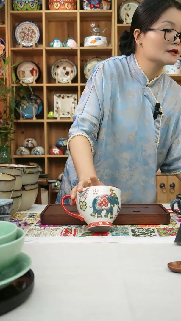 瓷片小可陶瓷高温釉下彩一个杯子