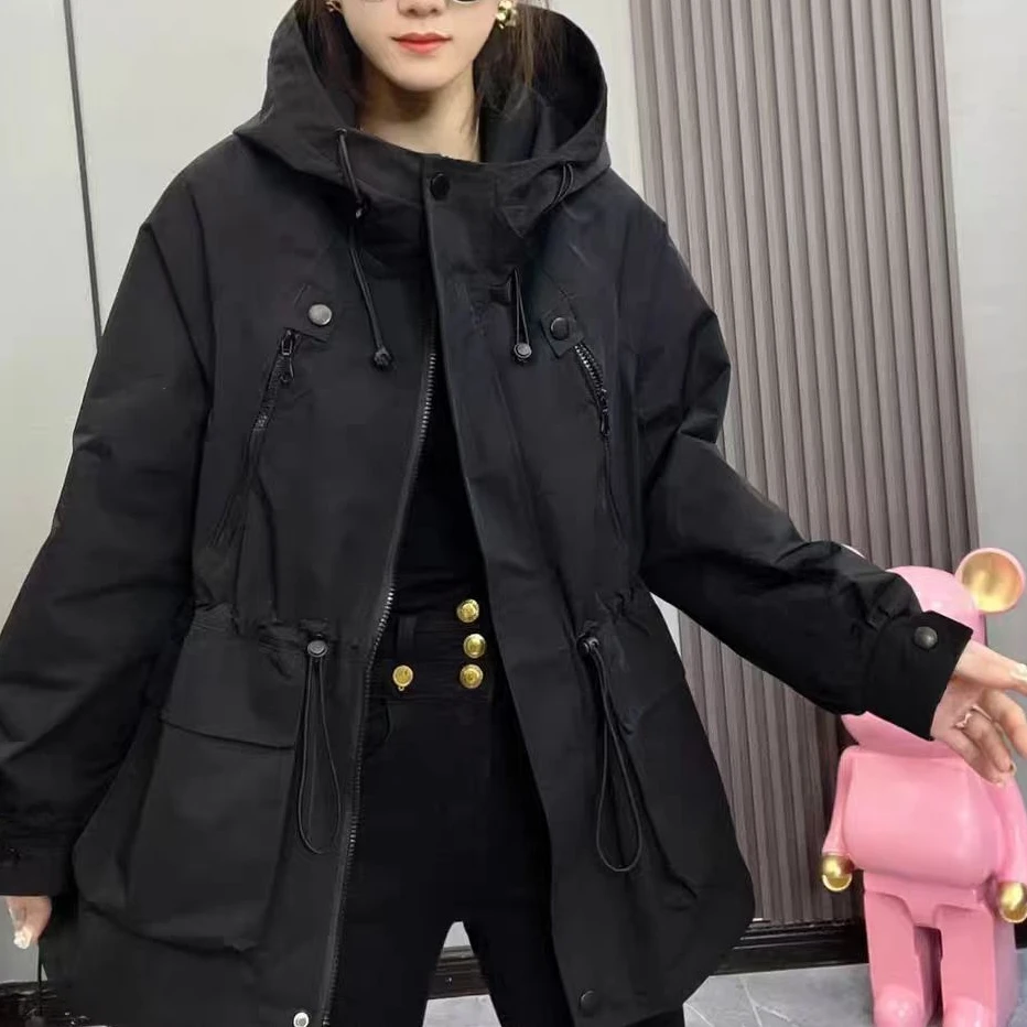 127百搭洋气大兜新款连帽时尚黑色韩版宽松收腰拉链减龄外套