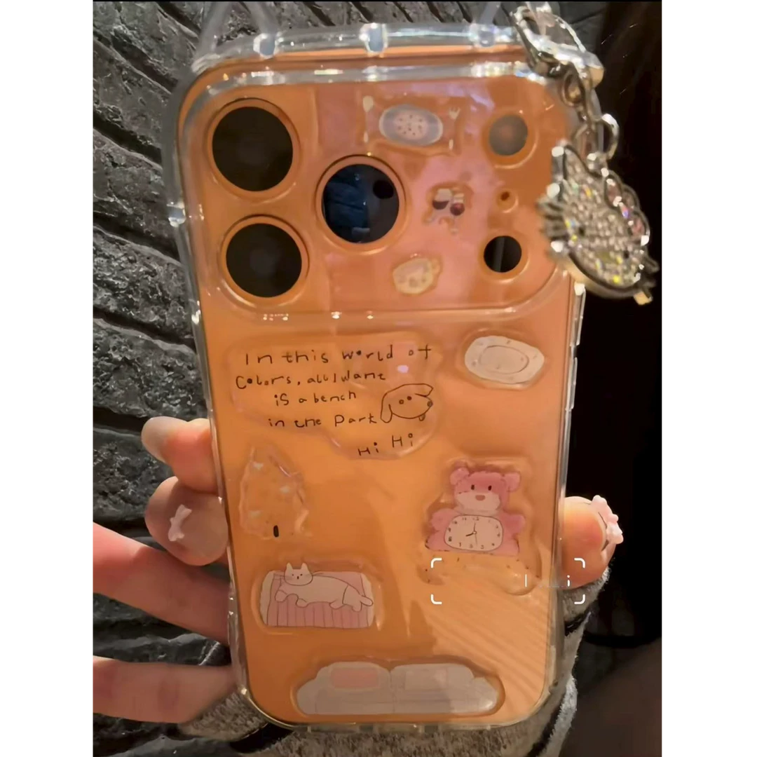 诚星泽水晶小熊贴纸猫壳适用苹果17PRO手机壳iPhone16/15透明14软