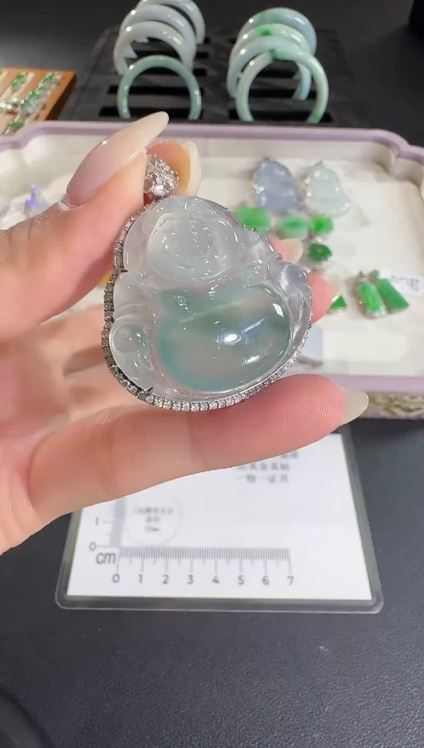 吊坠(不含链)18K金镶嵌翡翠【源头工厂】钻石镶嵌