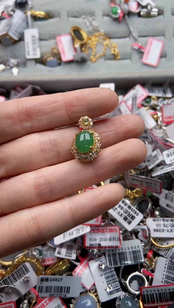 翡翠戒指银S925镶嵌66666---7