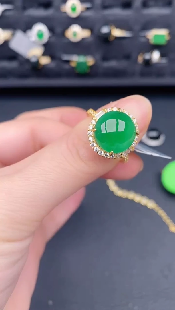 银S925镶嵌戒指翡翠天然a货翡翠240