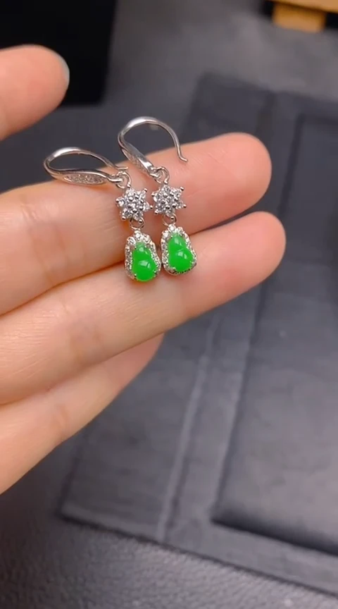 翡翠银S925镶嵌耳饰葫芦