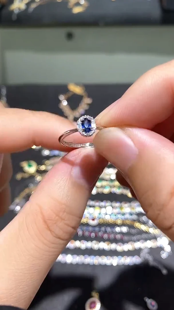 蓝宝石戒指银S925镶嵌戒指