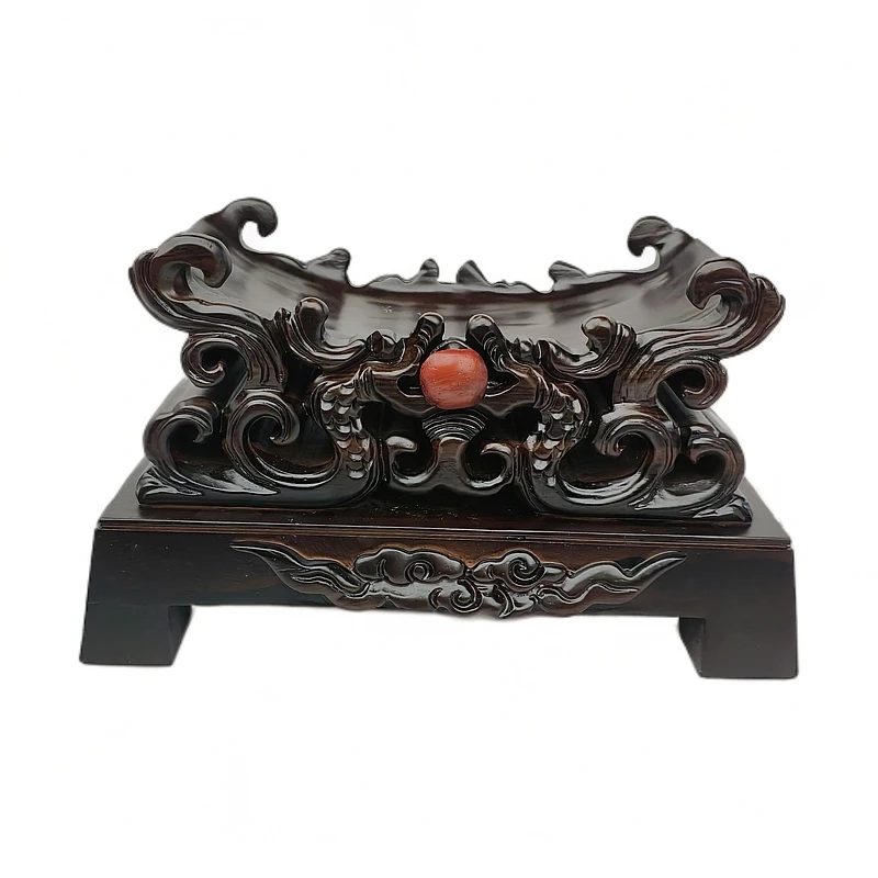 黑檀实木双龙戏珠创意奇石底座高端通用大号万能底座客厅书房摆件