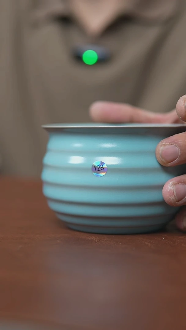 瓷片仿古天青纯手炫纹花盆有底口