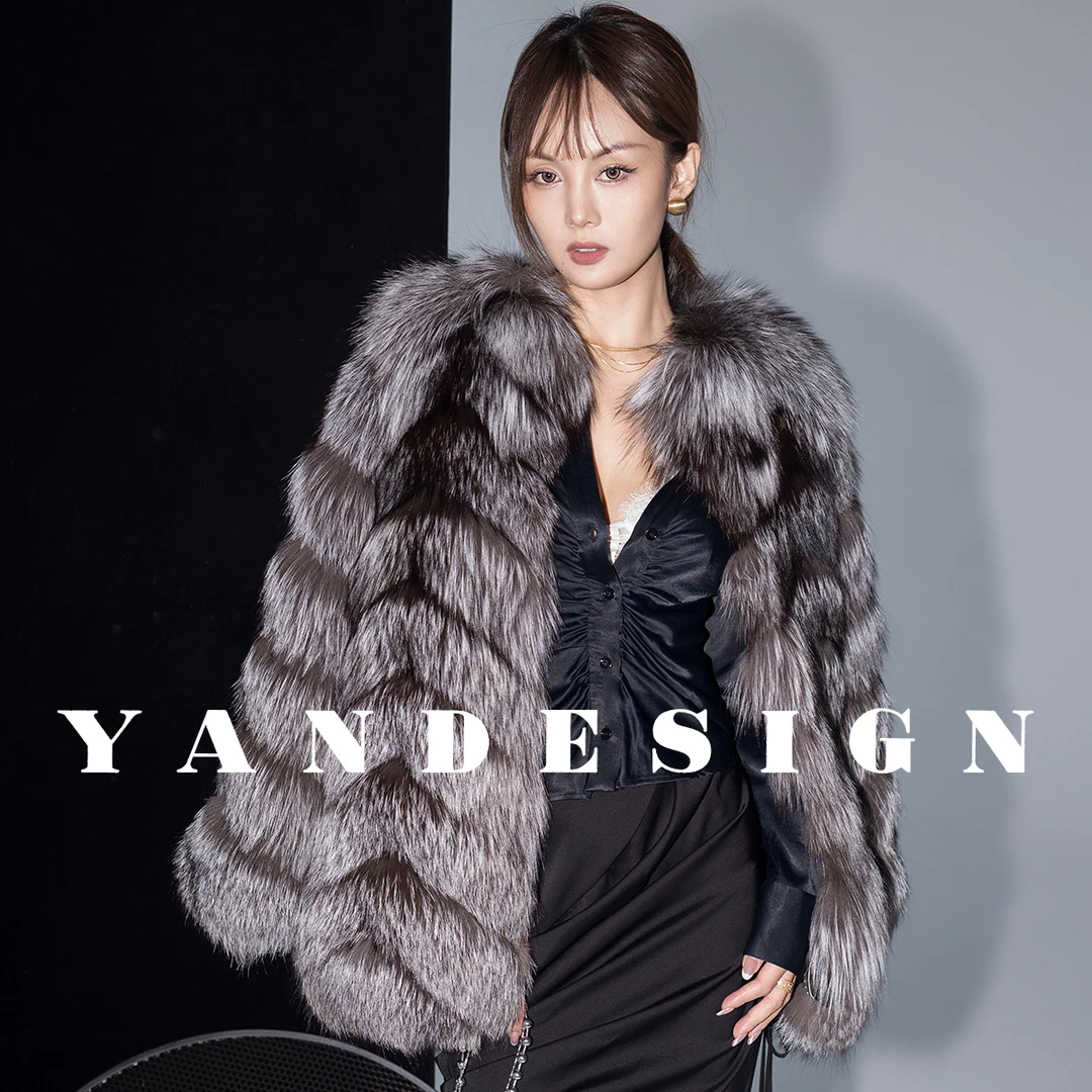 妍小爷原创皮草大牌感银狐整皮中长款狐狸毛外套海宁新款