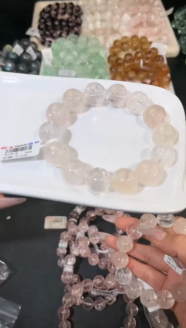 水晶手链未镶嵌多样性发一迷雾玫瑰16mm