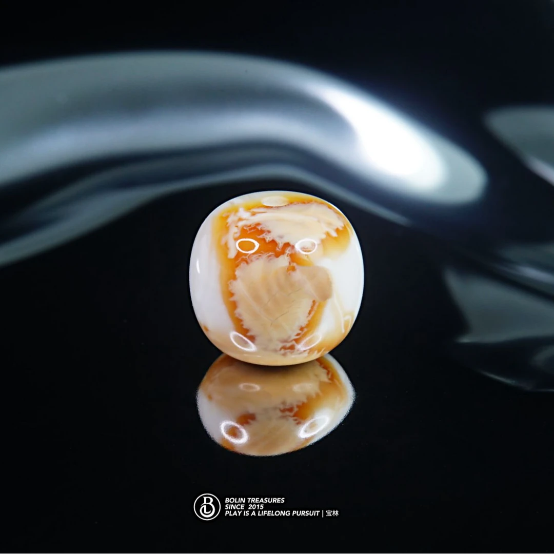 「盛夏」12.5mm橘咖彩沁漆白老型  天然琥珀蜜蜡高端手作文玩配饰