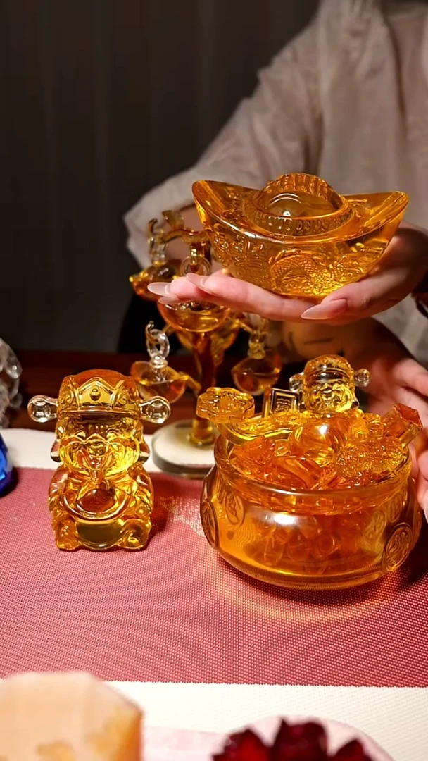 有机玻璃琉璃12公聚宝盆 大财神 元宝树 大元宝