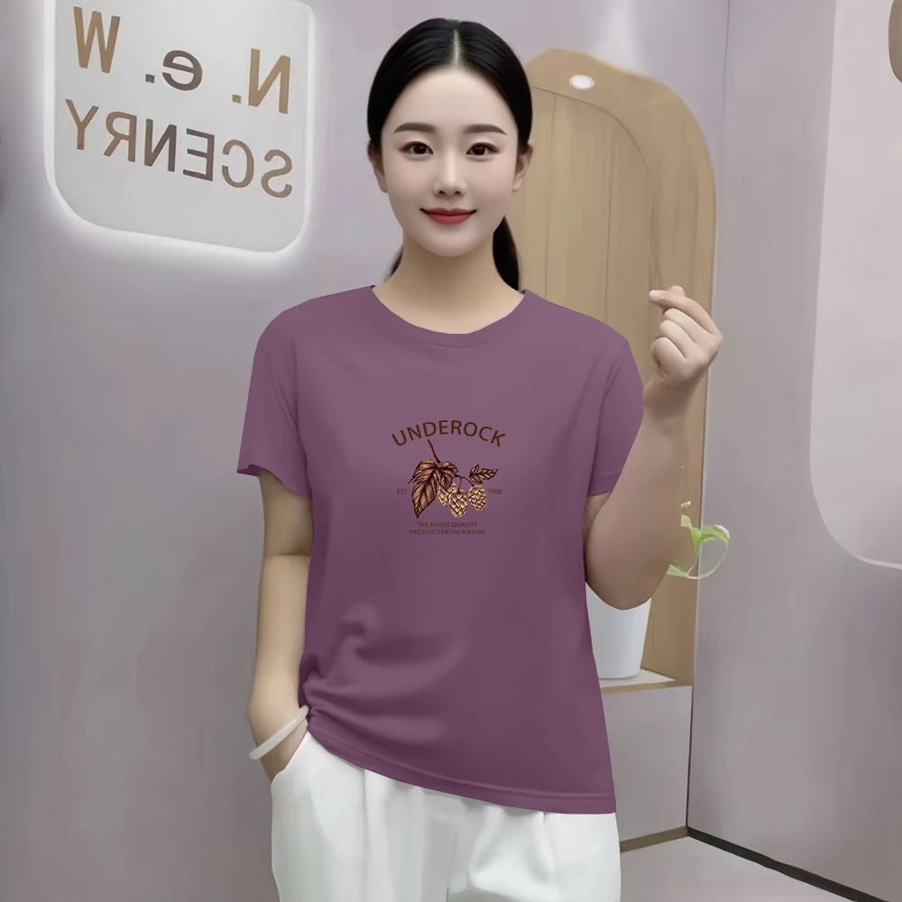 夏季宽松大码休闲洋气印花上衣2025新款时尚潮流圆领女士短袖t恤