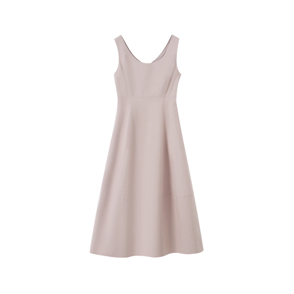 RUISHI芮时简约立裁U领无袖法式气质收腰显瘦花苞连衣裙女夏