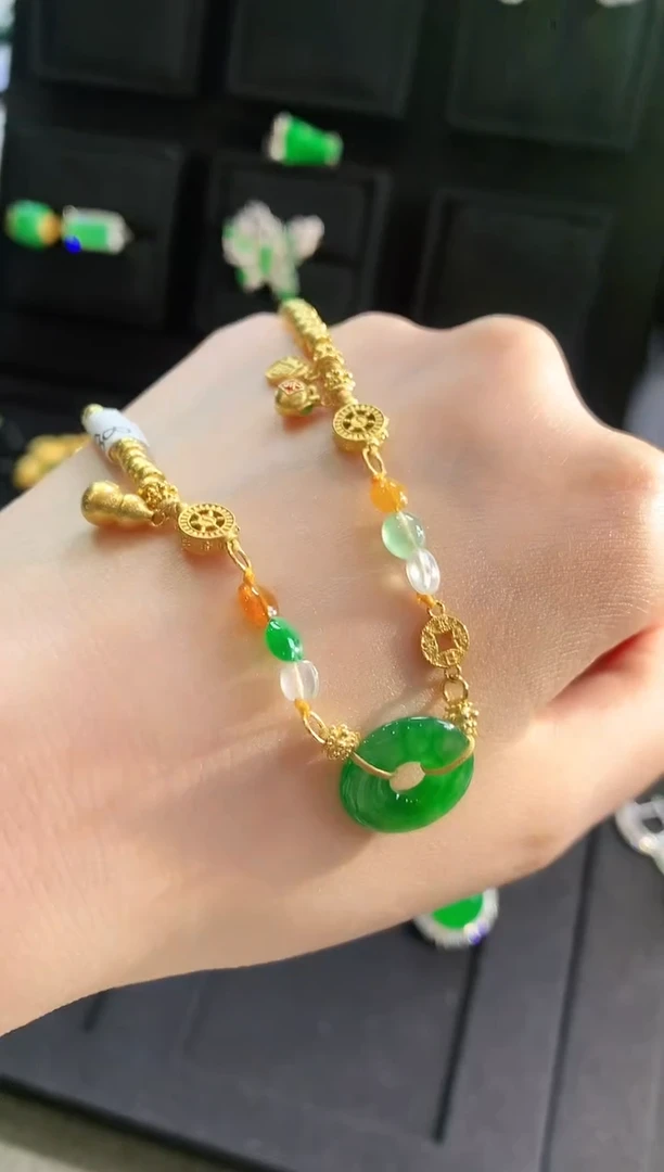 【闪购商品】翡翠手链18K金镶嵌手链