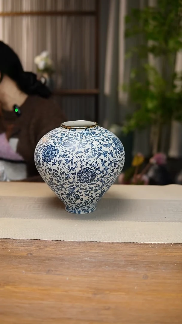 【闪购商品】陶瓷  花器青花瓷缠枝莲月亮罐