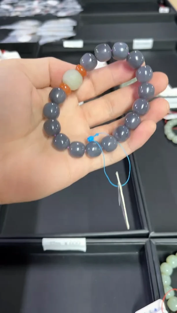 未镶嵌手串和田玉卡12青海烟紫 老型DIY