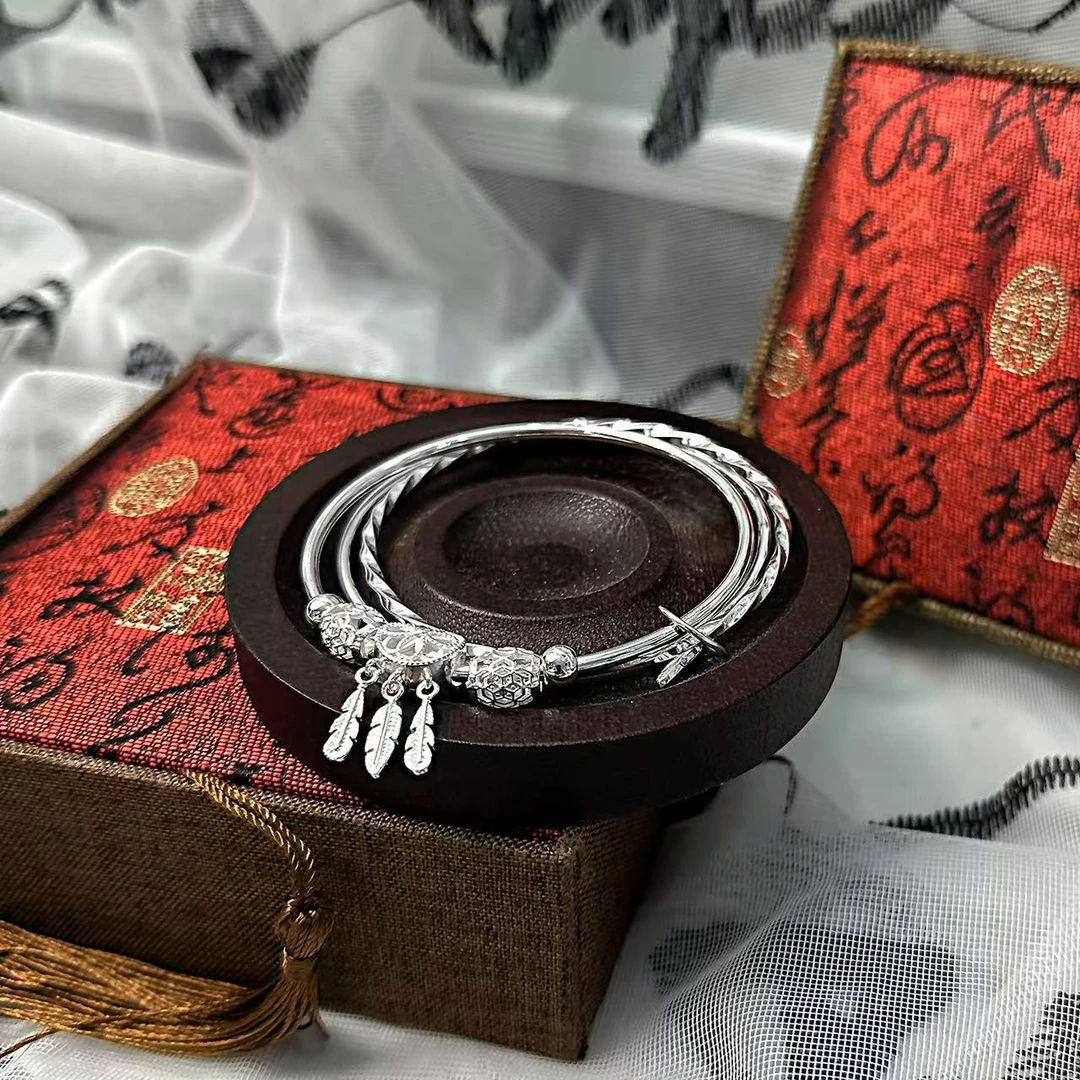 足银手镯 S010 三环捕梦网手镯经典百搭手工时尚复古