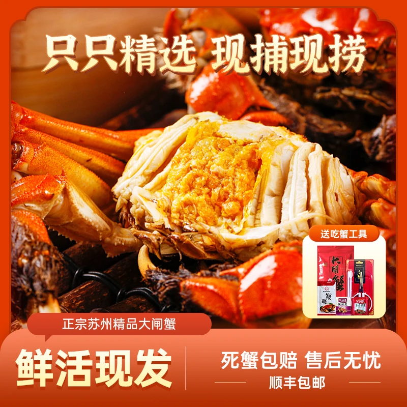 【活蟹】苏州精品大闸蟹母蟹4.3~4.0两+公蟹4.3~4.0两8只送2只 顺丰