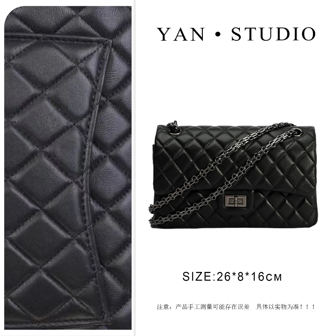 【艳姐甄选】SLBL-BW010-羊皮黑色轻奢硬面包包潮流美式度假风