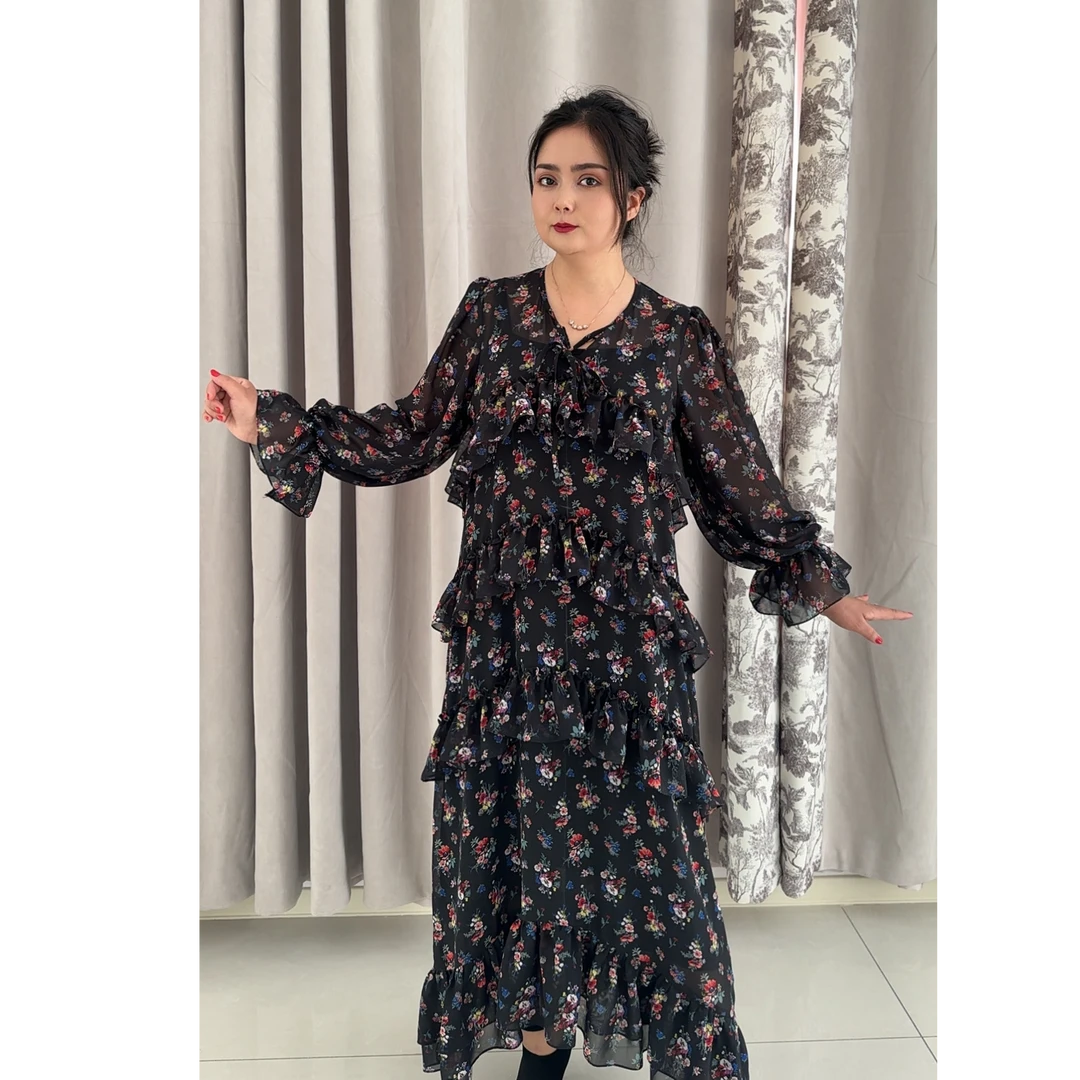 新疆包邮连衣裙时尚休闲夏季印花长袖气质法式提花