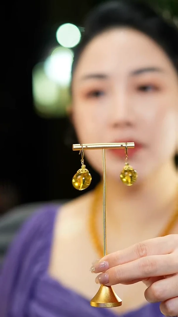 蓝珀银S925镶嵌耳环16+蓝珀耳环