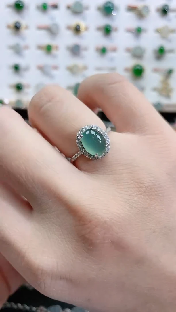 银S925镶嵌戒指翡翠天然翡翠