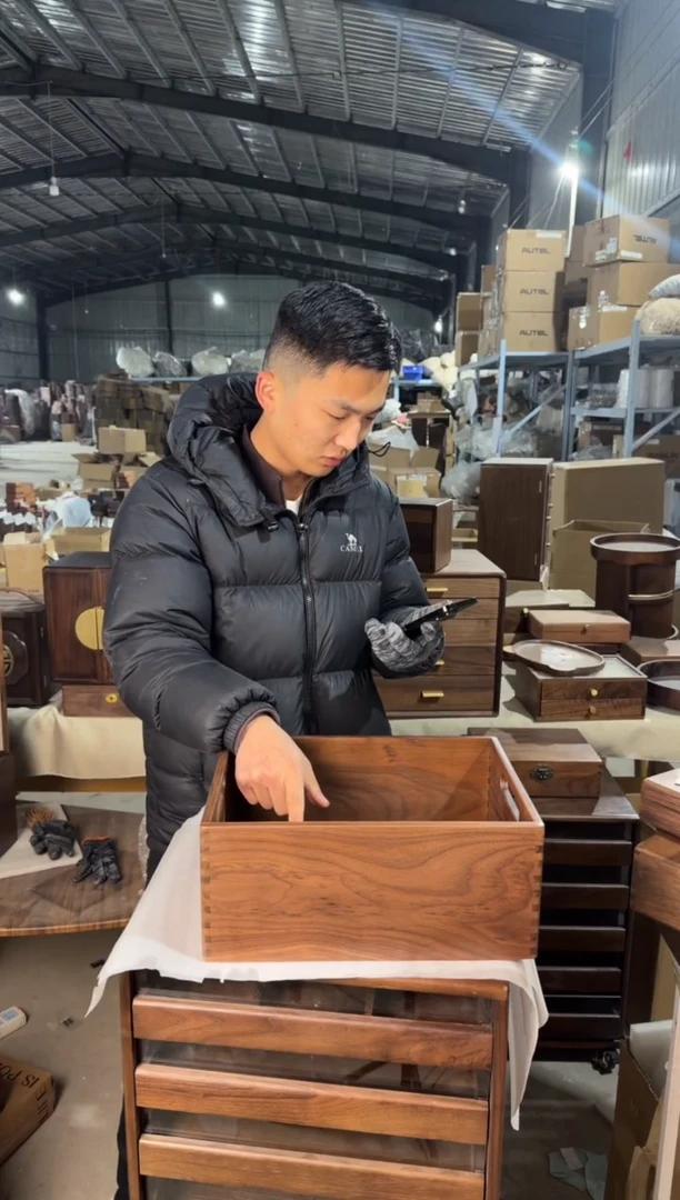 木木北美黑胡桃收纳筐长35宽25高15