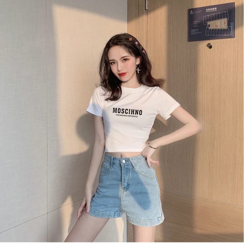 白色短袖T恤女2025春季新款修身显瘦美式热辣超显身材的短款上衣