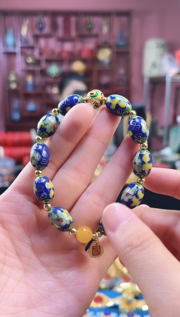 非遗 景泰蓝手串 枣珠宝蓝色1.0