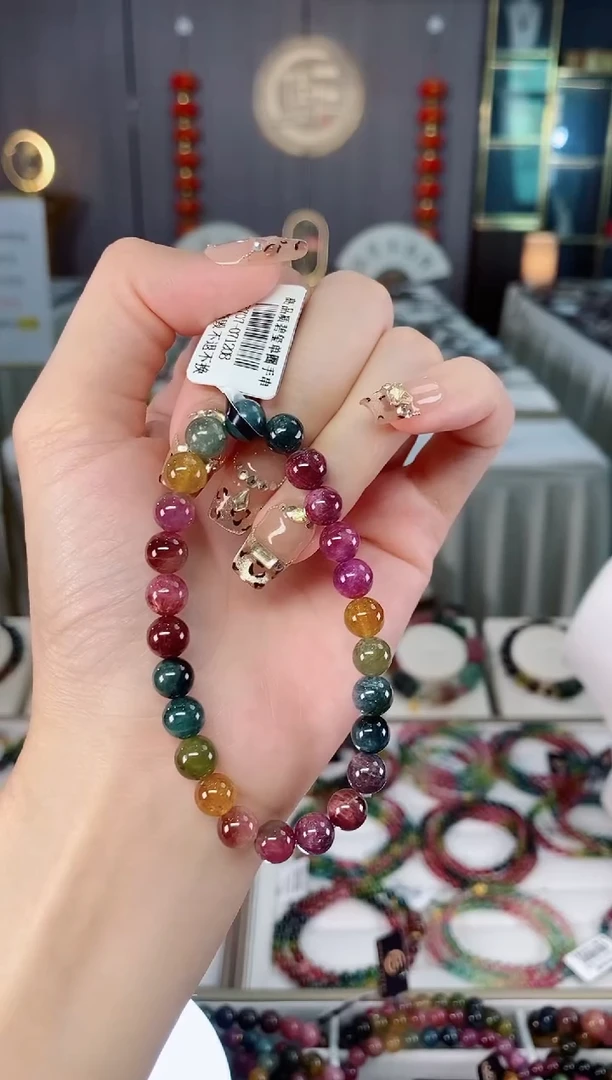 未镶嵌老矿碧玺色标油料单圈手串7mm+碧玺dan多样性发货一条