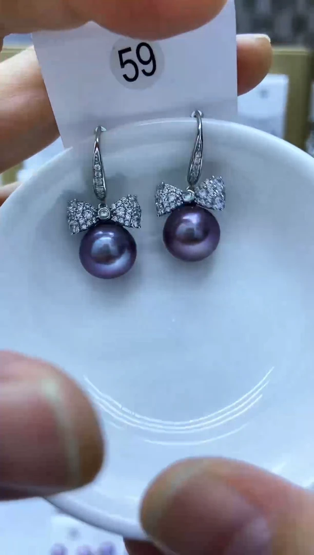 银S925镶嵌耳饰淡水珍珠59