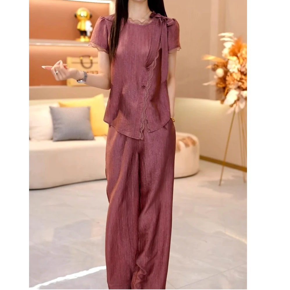 【纪朵研】1118休闲风时尚阔腿裤减龄中国风长裤时尚套装套装轻熟风