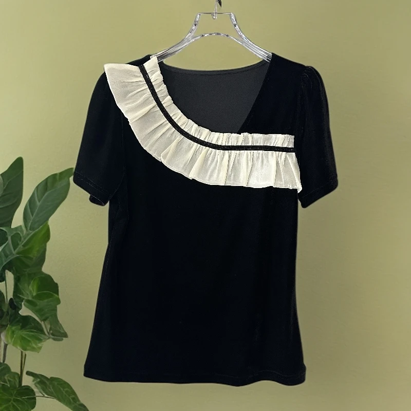 薄款丝绒t恤2025夏潮流洋气时尚大码短袖黑色上衣女2025新款爆款