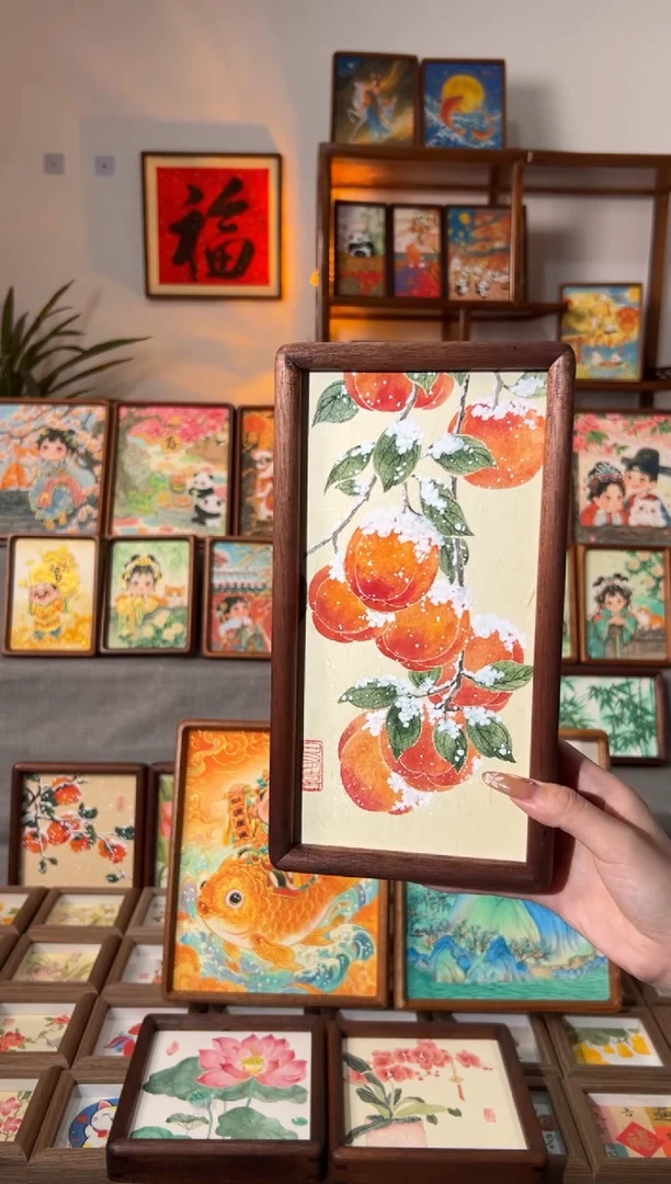 【闪购商品】国画雪柿 手绘国画28画芯