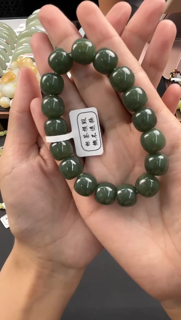 未镶嵌手串和田玉若羌青黄口老型珠手串卡12微色差