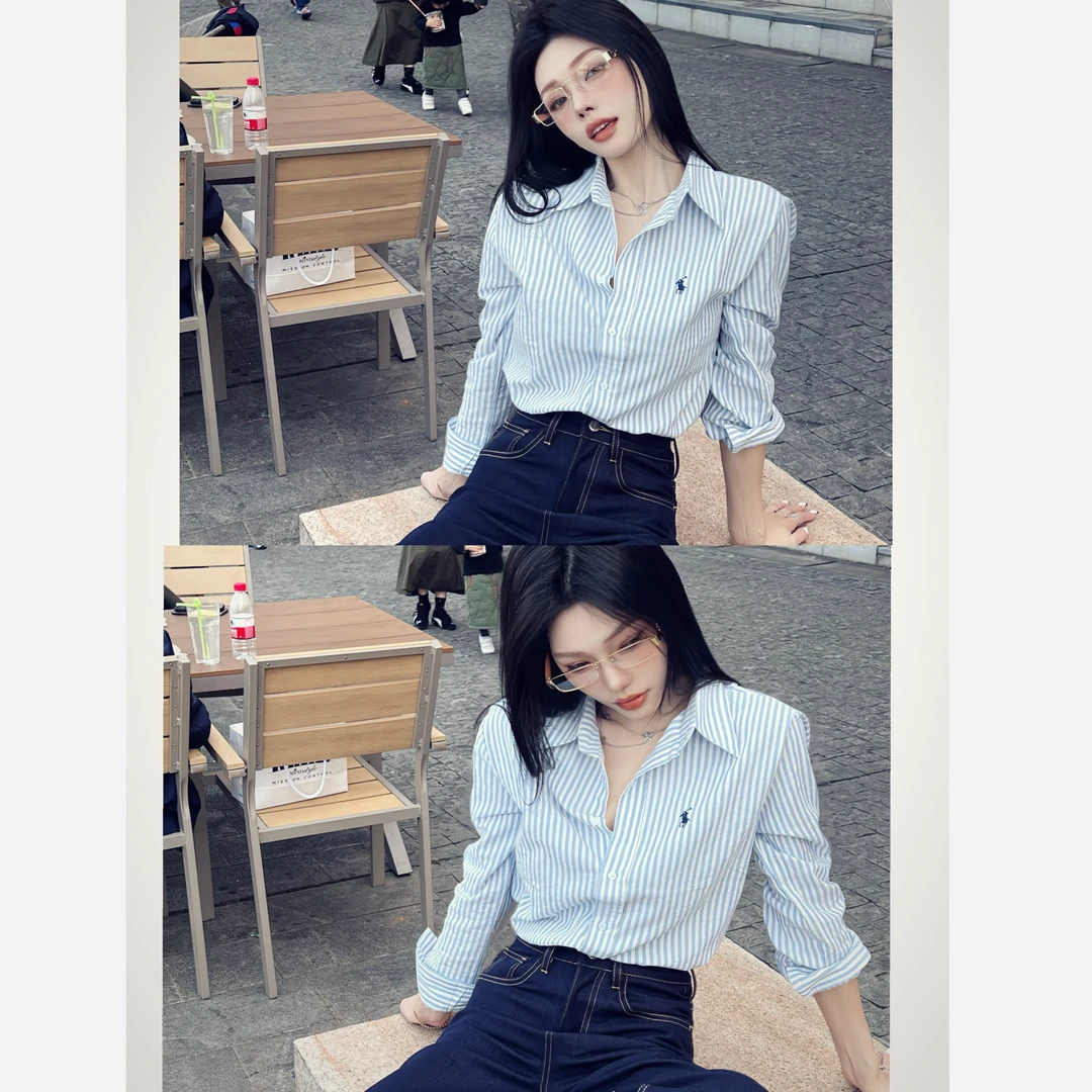 条纹衬衫外套女春春夏气质外搭开衫薄款宽松长袖纯棉上衣防晒衬衣