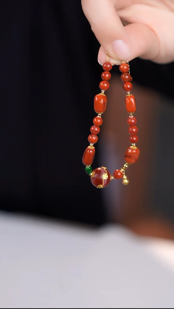 18K金镶嵌手链南红玛瑙@