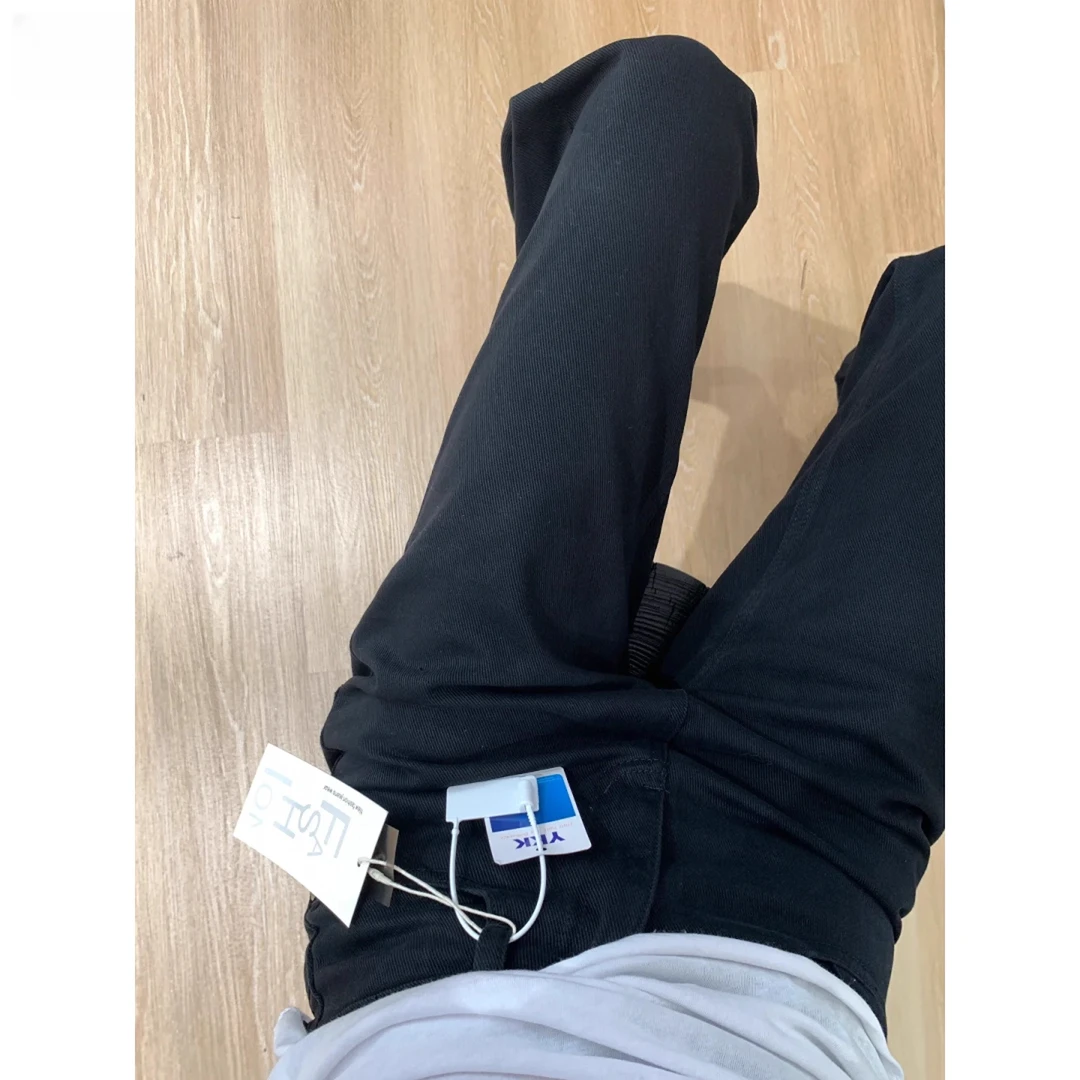 拉夏贝尔黑色窄版直筒裤子女2025秋季新款美式高腰宽松显瘦牛仔裤