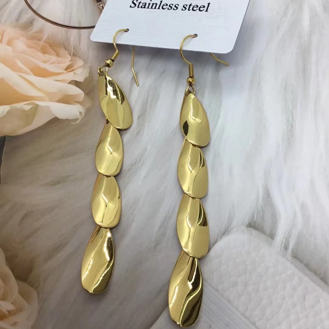 钛钢耳饰 【Kiss娜】钛钢1253气质几何亮片流苏耳环