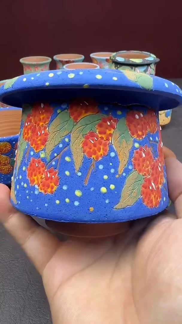 煅物手绘多肉花盆