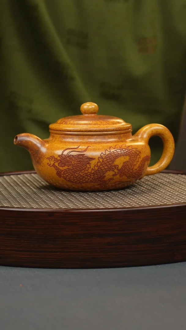 【闪购商品】紫砂茶壶龙骨金砂 仿古 刻龙