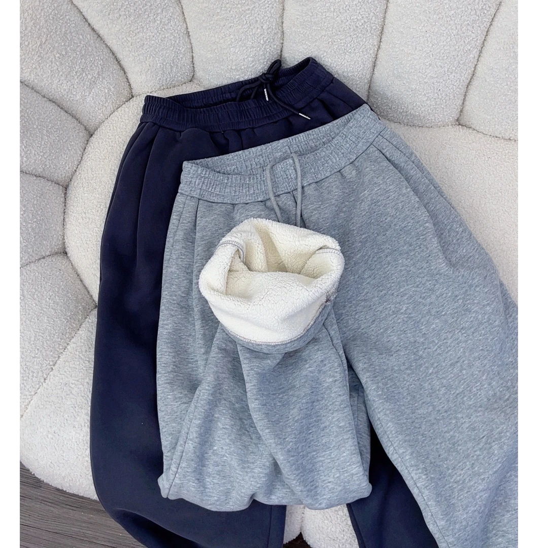 羔绒卫裤女秋冬加绒加厚保暖直筒裤小个子垂感休闲裤子DYY2544