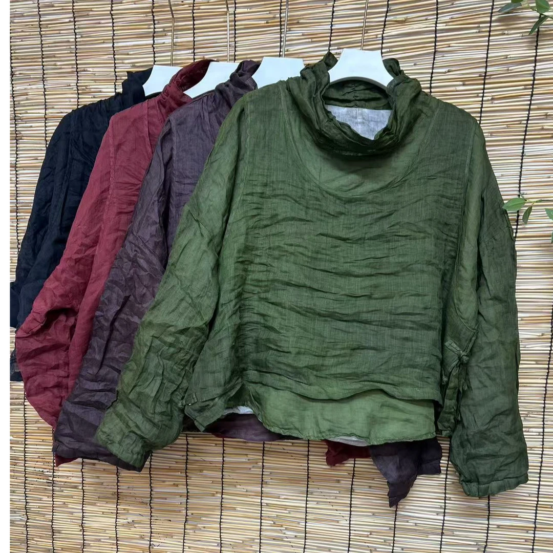 丽丽-原创双层苎堆堆领麻假两件脏染上衣