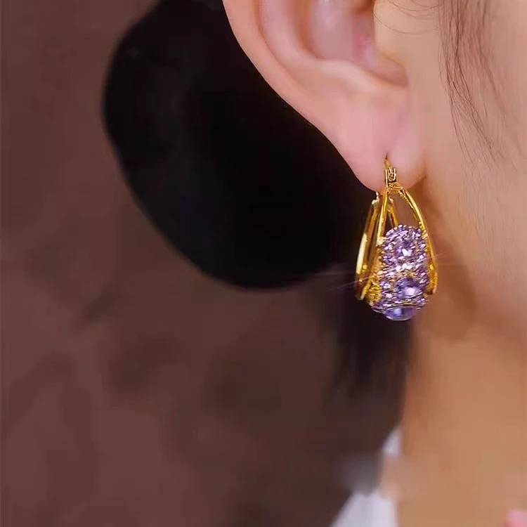 铜合金耳饰 超仙紫色圈圈耳环高贵奢华耳圈耳饰女N1683