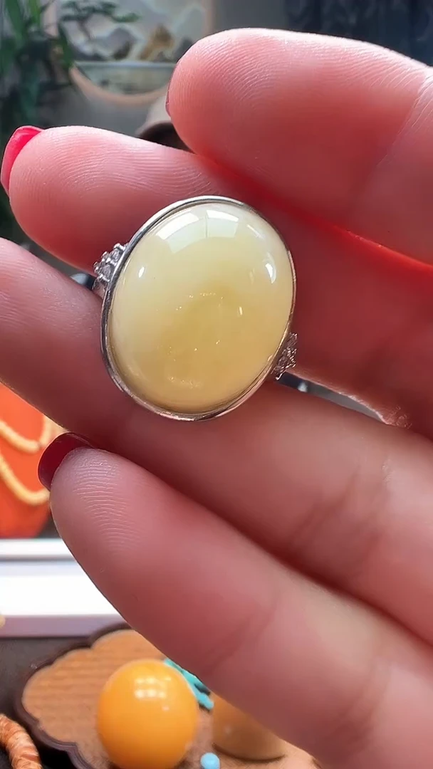 银S925镶嵌蜜蜡戒指蜜蜡精工戒指