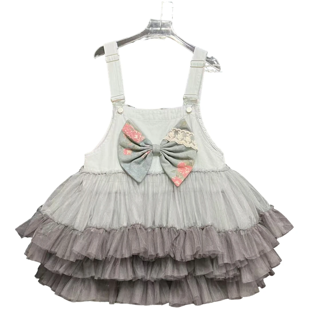 4979【珍珍优选】设计师新款拼接纱纱夏季牛仔背带连衣裙