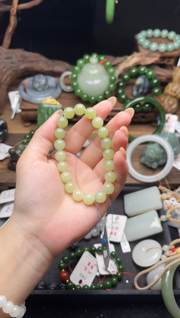 未镶嵌手串和田玉卡10若羌黄口 圆珠9007857