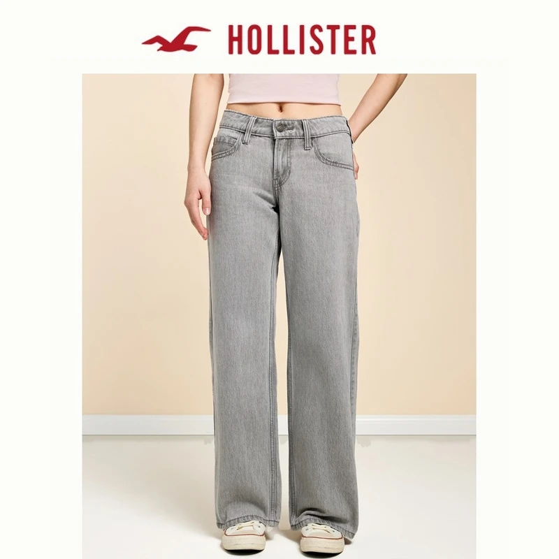 合并Hollister25春季美式复古宽松低腰直筒牛仔裤女装KI355-5293