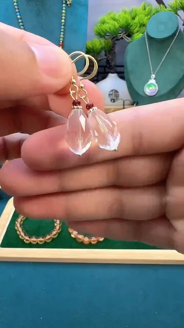 水晶耳饰14K金镶嵌E323