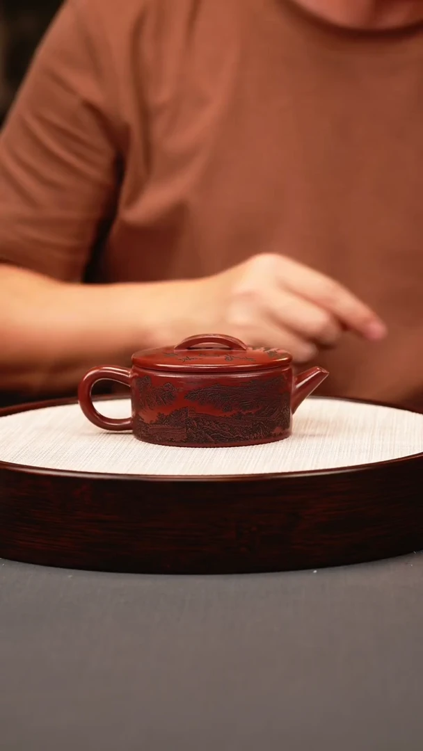 茶壶紫砂龙血砂 汉瓦 盖刻长城