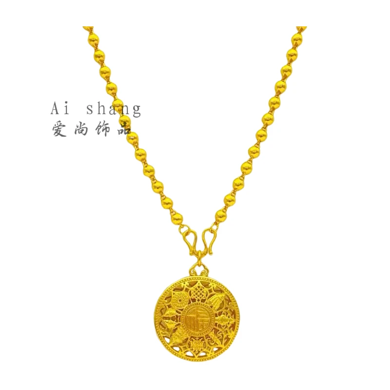 八宝罗盘项坠毛衣链时尚福字牌精美国风项坠双面镂空男女气质项链